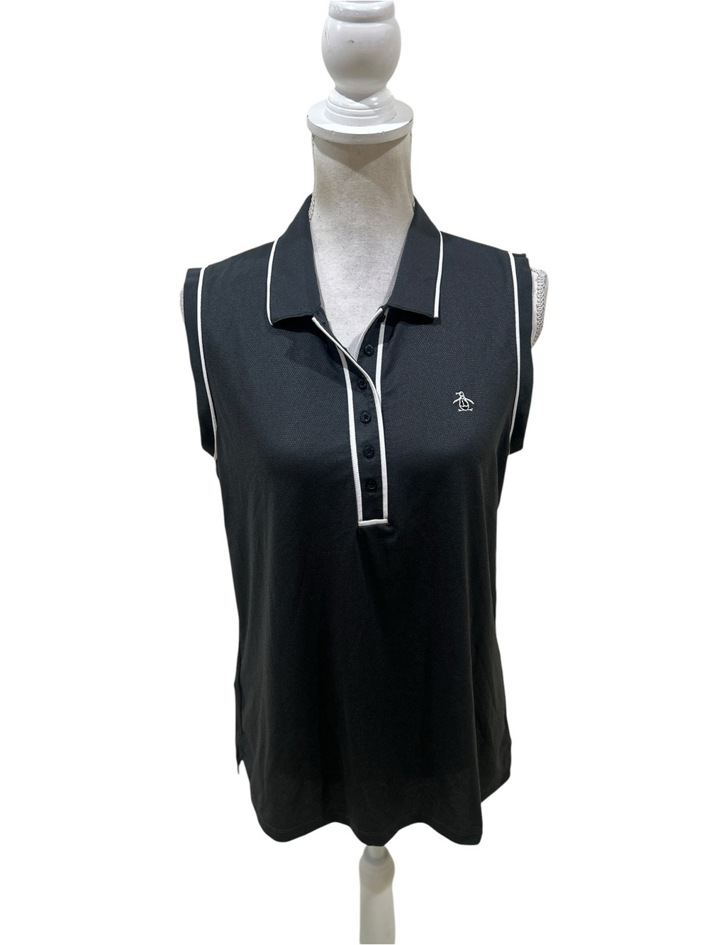 Original Penguin Sleeveless navy Polo golf Tank with White Piping size large